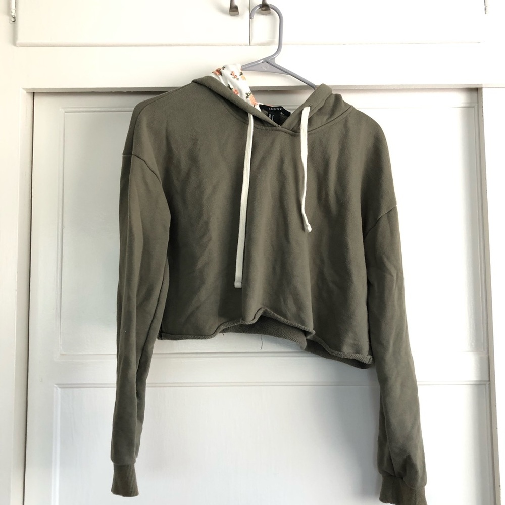 Olive Green Cropped Hoodie